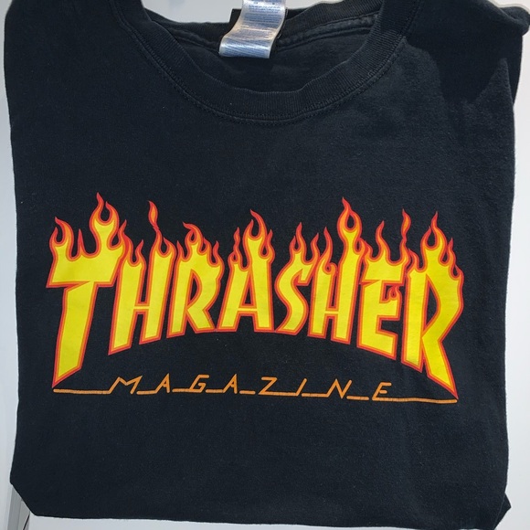 Thrasher Tops - Thrasher Flame Logo Black Boyfriend T-Shirt